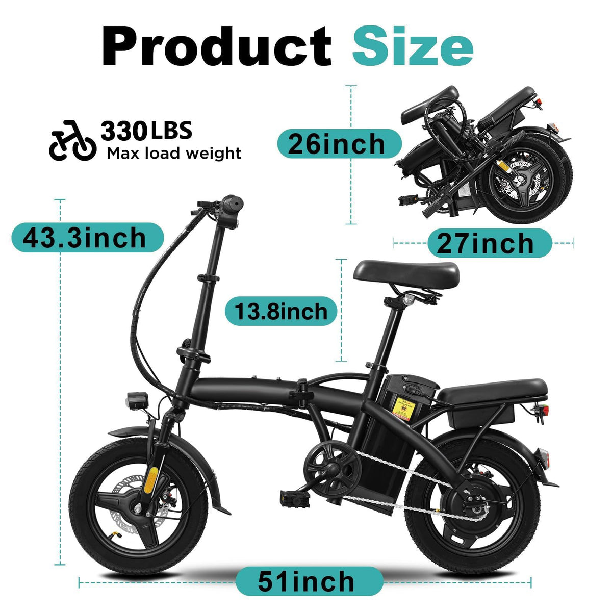 Electric Bike 1200W Peak Motor 20-28MPH 32 Miles Range Removable Battery O70593