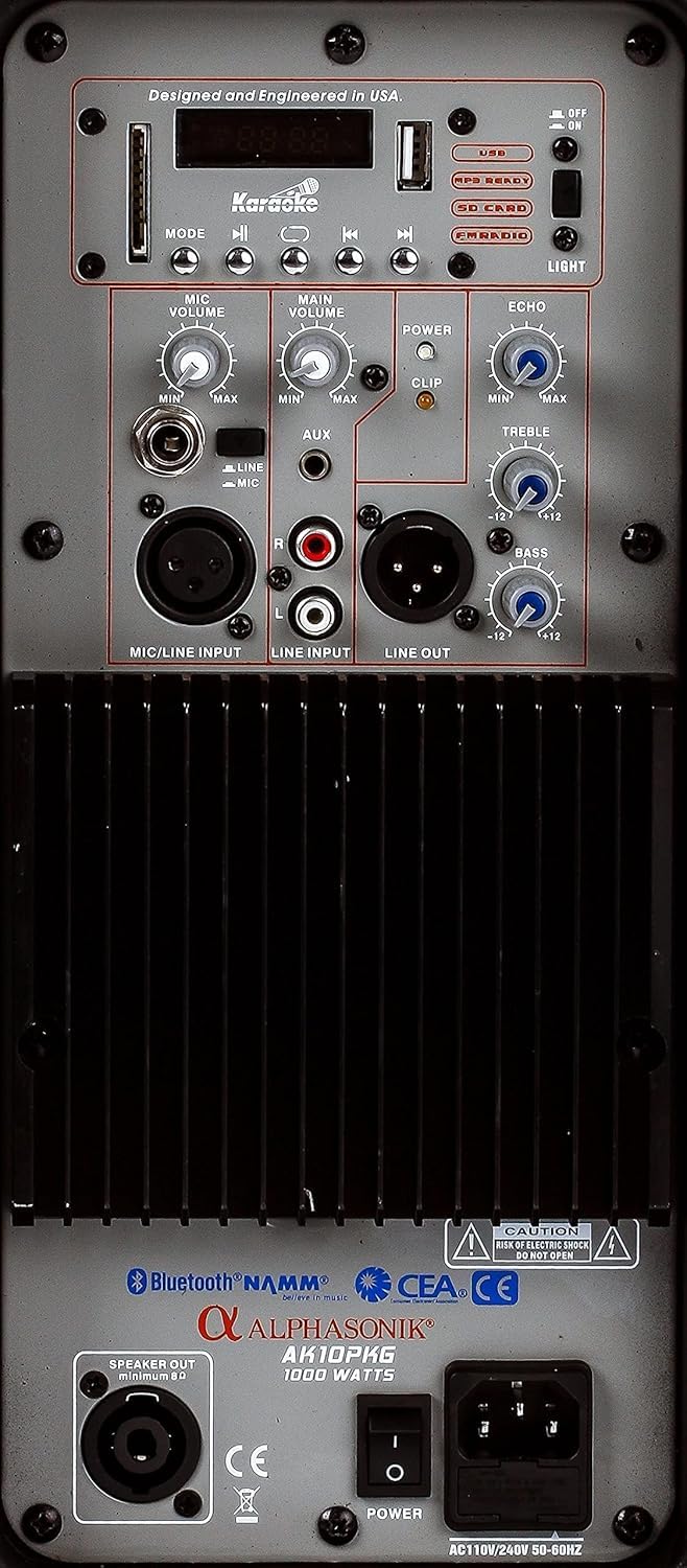 10" Powered 1000W DJ Speakers with Bluetooth USB SD Card AUX MP3 FM Radio PA System LED Lights Karaoke Mic V75148