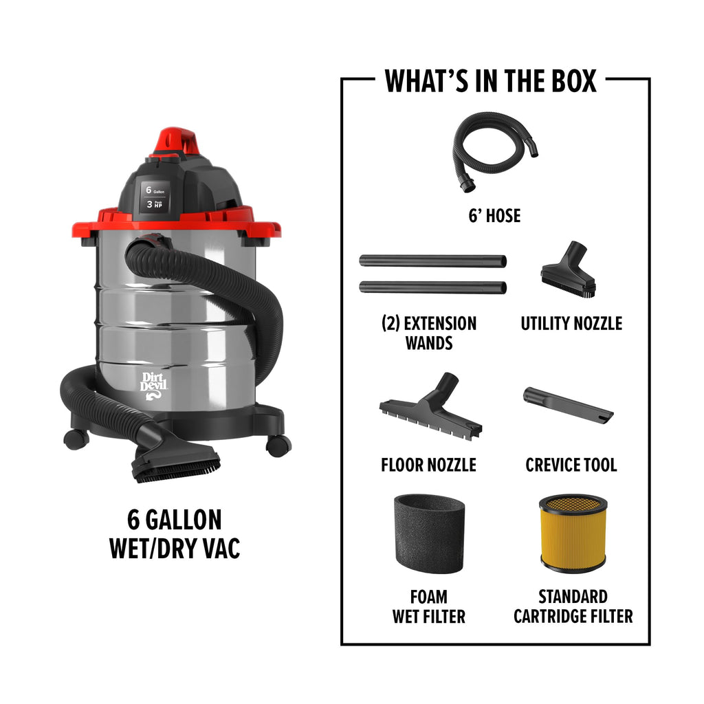 6 Gallon Corded Wet Dry Shop Vacuum D1233