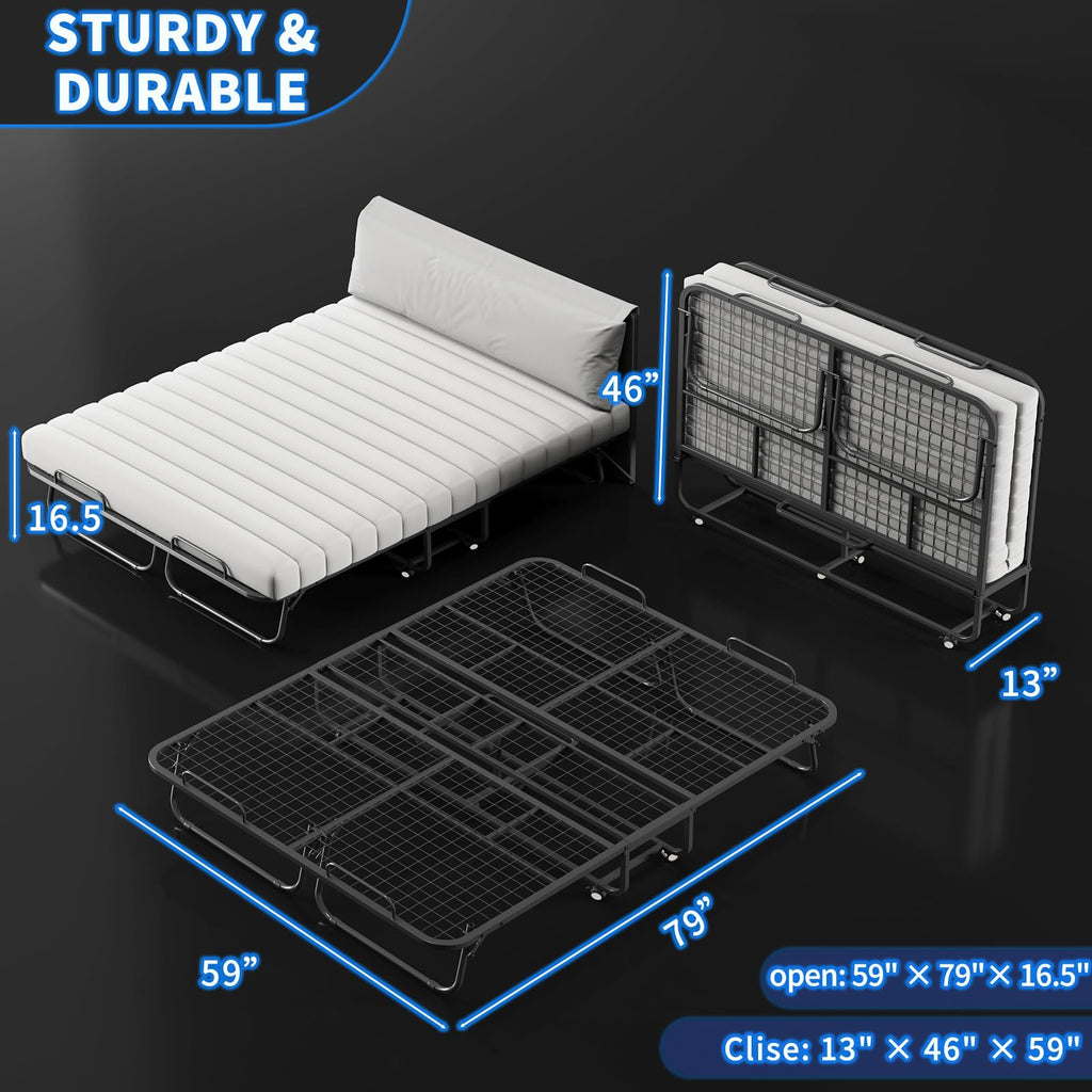Queen Size Folding Bed with Memory Mattress and Headboard C388
