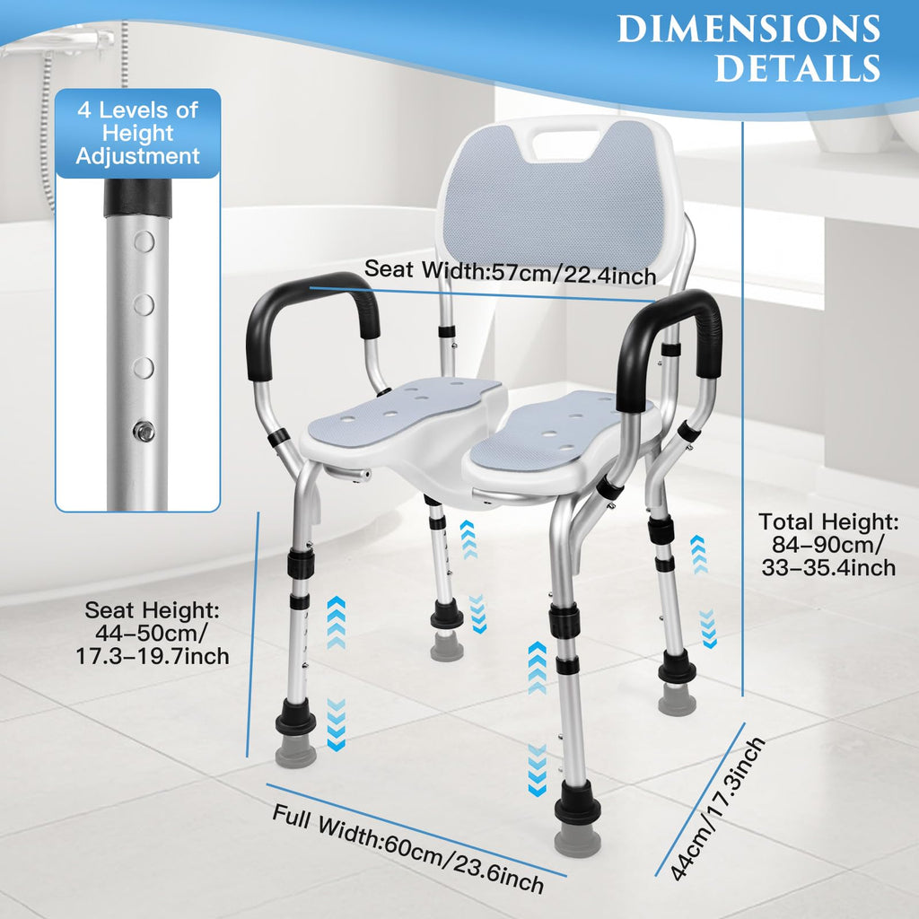 Shower Chair with U-Shaped Seat, Adjustable Height, 350 lb U9771