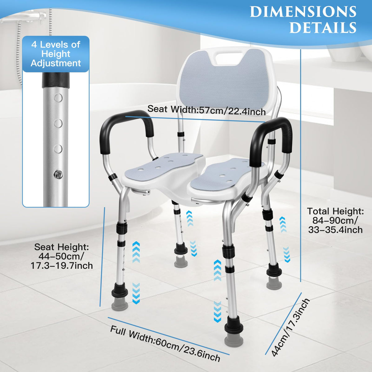 Shower Chair with U-Shaped Seat, Adjustable Height, 350 lb U9771