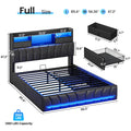 Full Bed Frame with Storage Headboard and 2 Drawers, RGB Lights, Black N30887