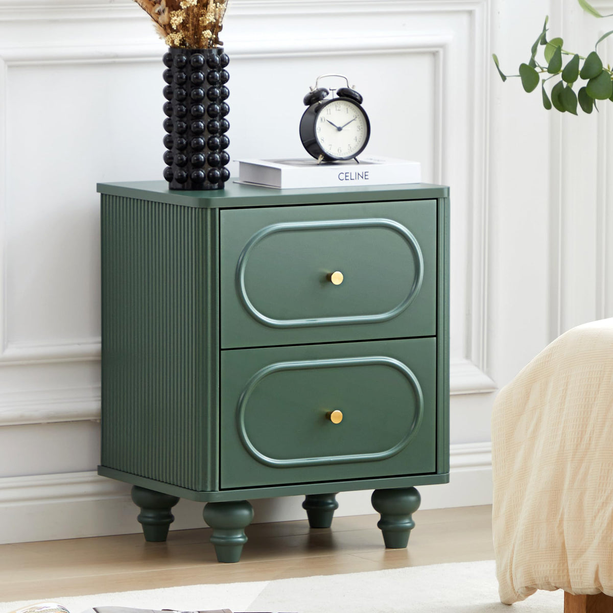 2 Drawer Fluted Nightstand Set of 2 Green I95040