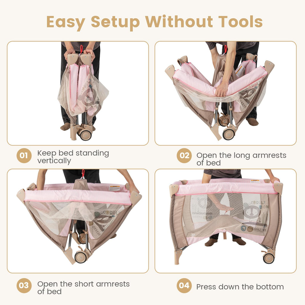 3 in 1 Pink Pack and Play with Bassinet H74286