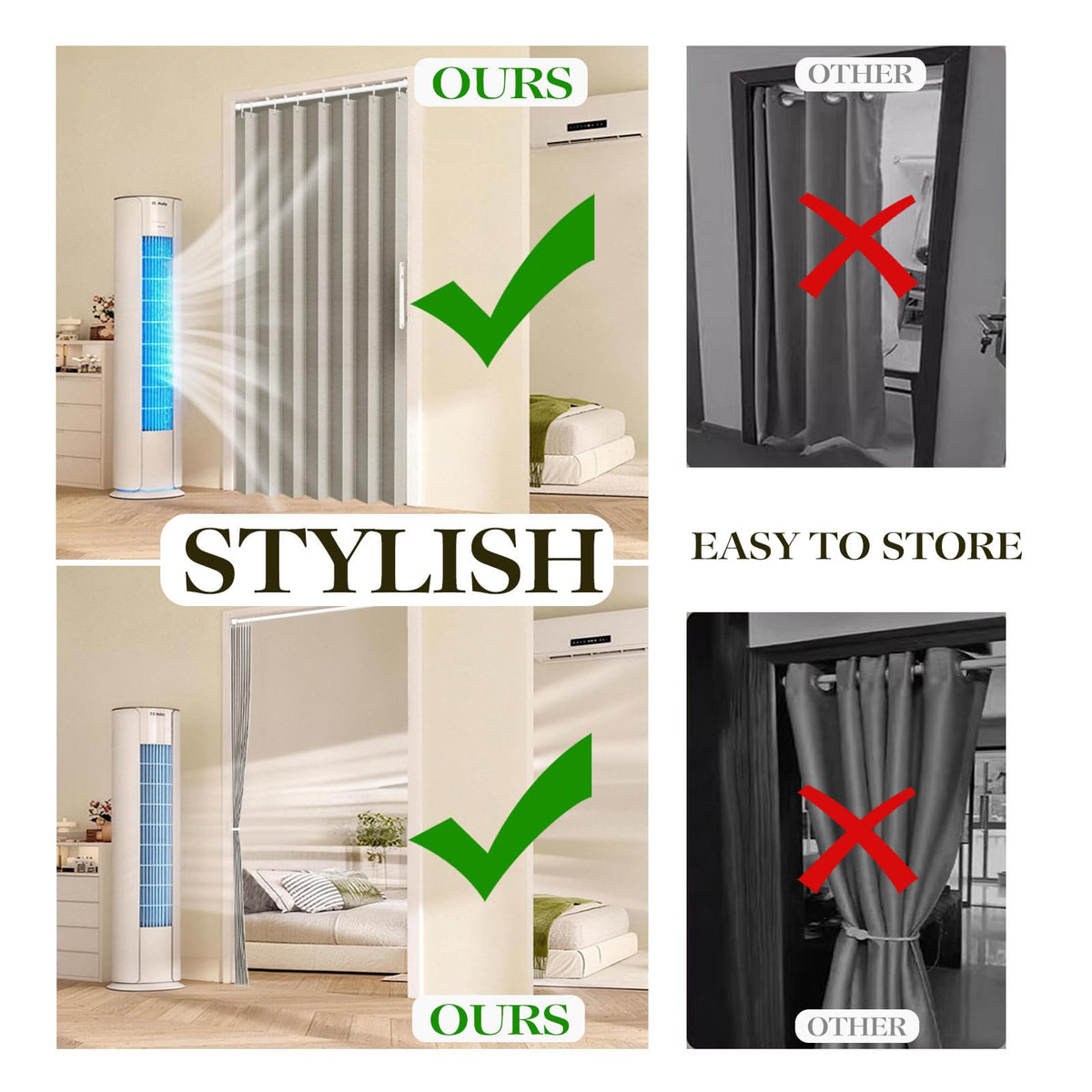 100% Blackout Fabric Folding Door Curtain with Magnetic Closure N555