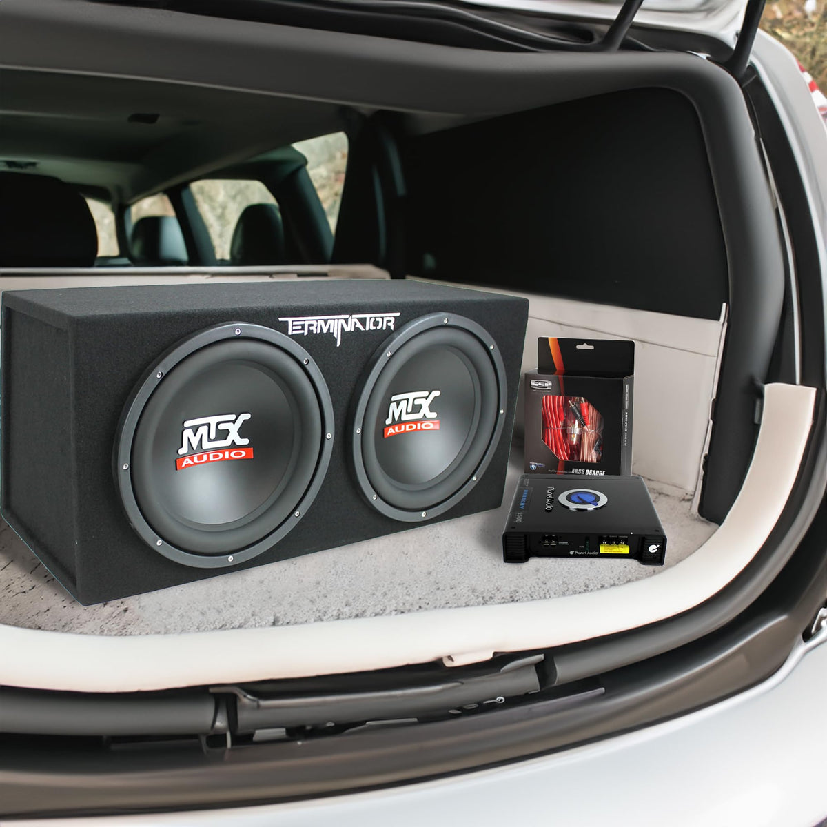 Dual 12" Subwoofers Loaded Enclosure with Amp & Wiring Kit H740181
