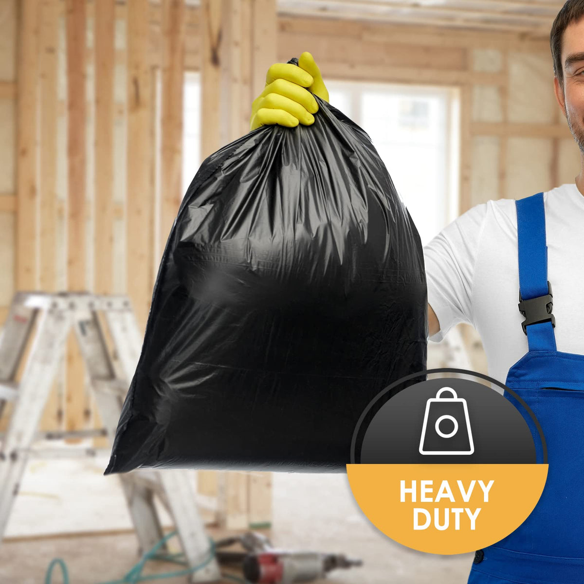 Heavy Duty 42-Gallon Contractor Trash Bags, Tear Resistant, Black, 10 Ct H2510