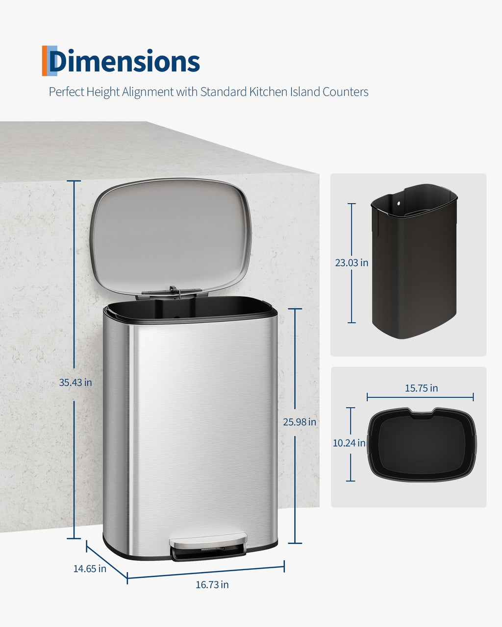 Step-on Stainless Steel Kitchen Trash Can 13 Gal O720