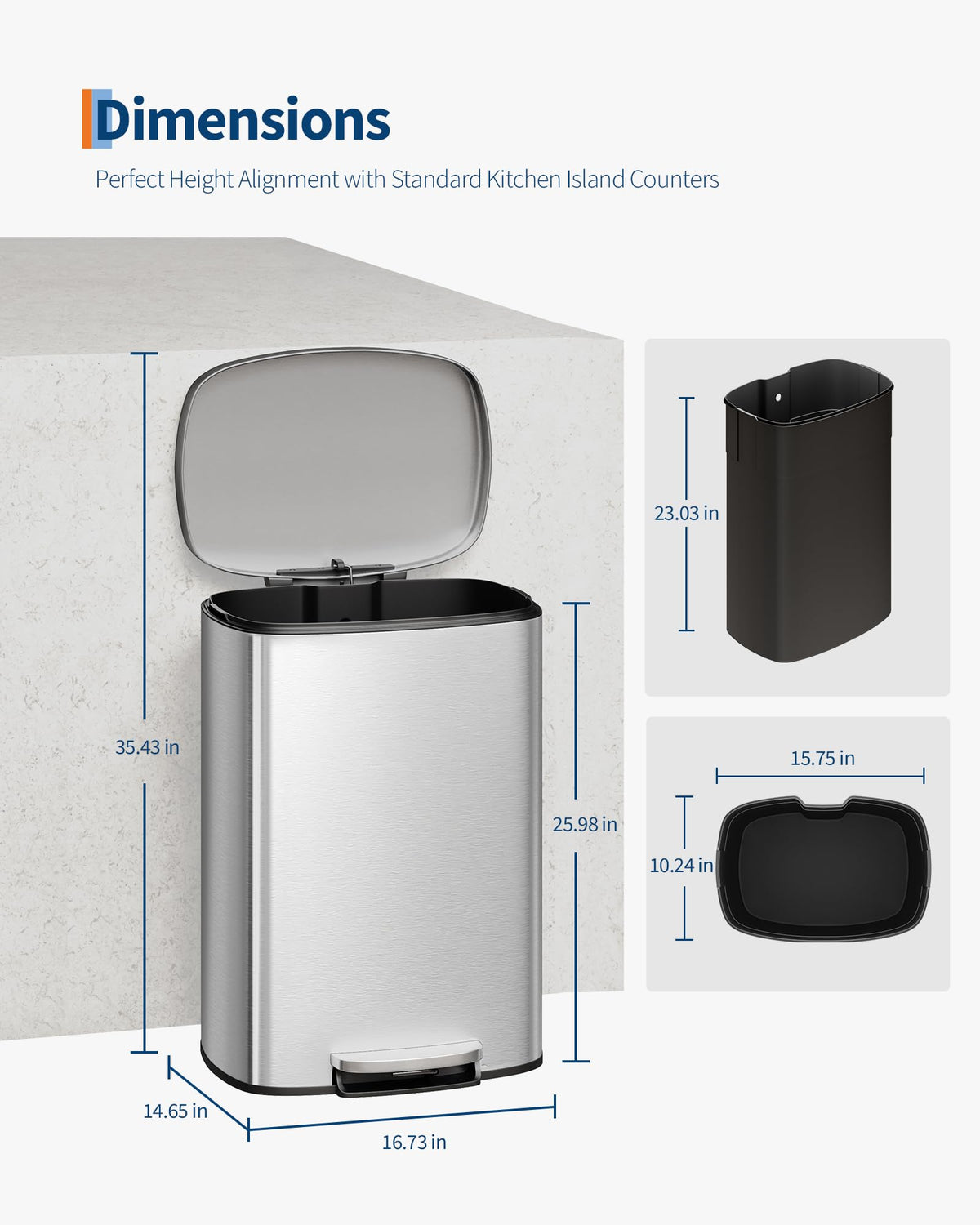 Step-on Stainless Steel Kitchen Trash Can 13 Gal O720