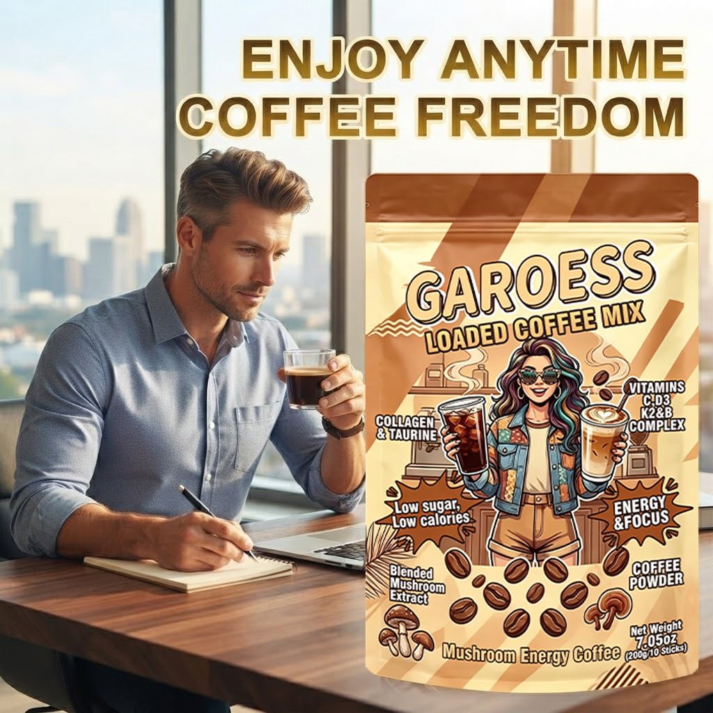 Coffee Mix with Mushroom Collagen Taurine and Vitamin Complex, 20 Servings 2 Pack U298