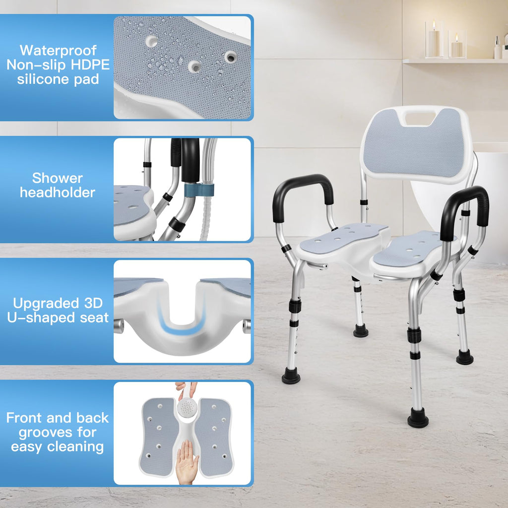 Shower Chair with U-Shaped Seat, Adjustable Height, 350 lb U9771