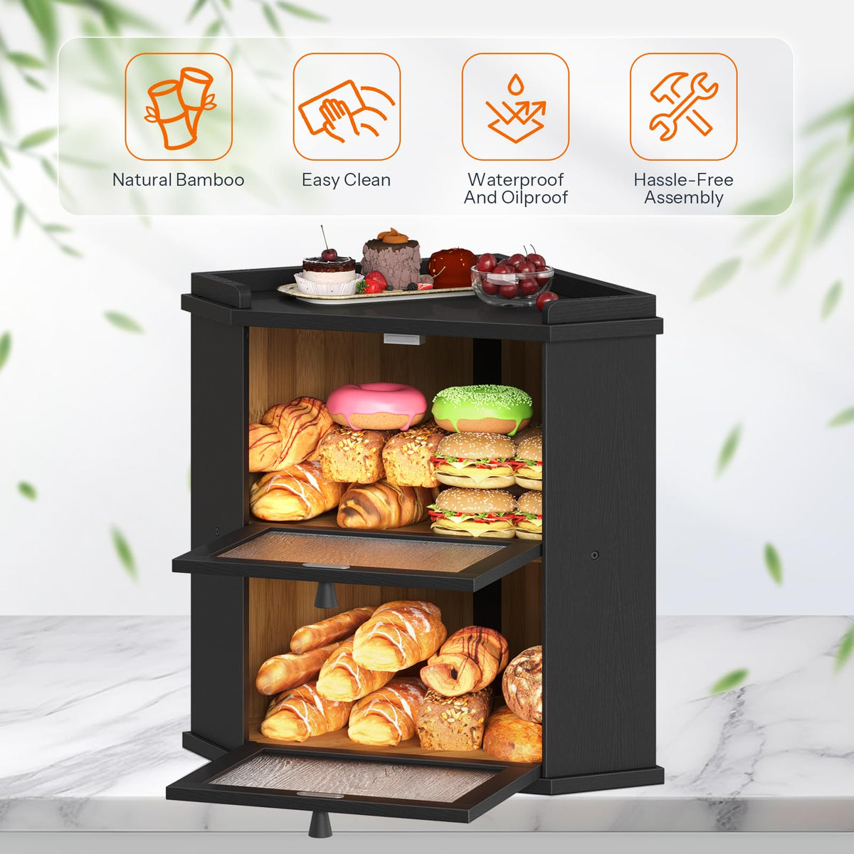 2-Tier Bamboo Bread Box O871798
