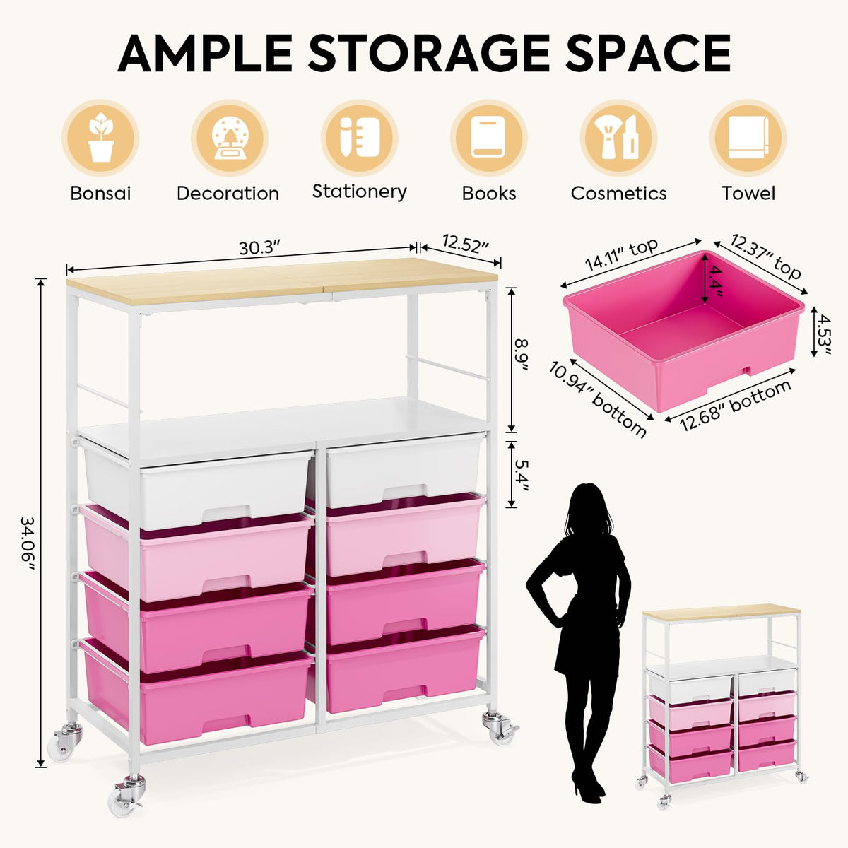 Rolling Storage Cart with 8 Drawers H428