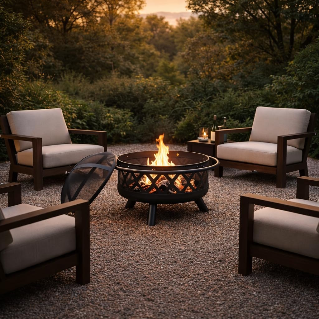 Round Steel 30 Inch Black Wood Burning Fire Pit W967232