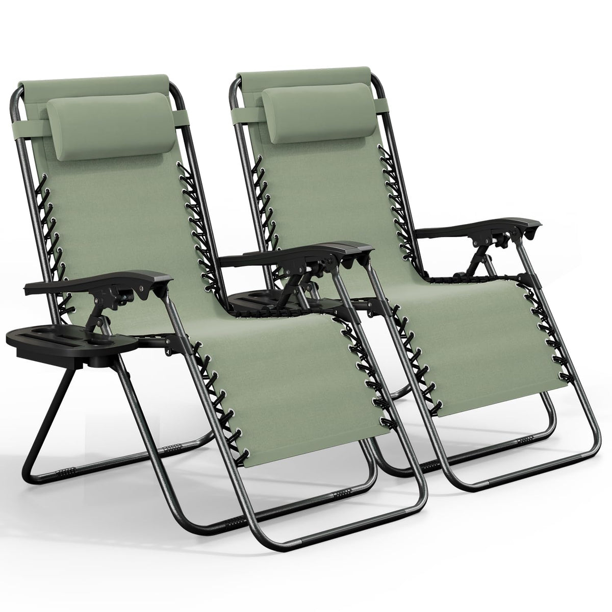Zero Gravity Chairs Set of 2 with Pillows & Cup Holder Trays G509669