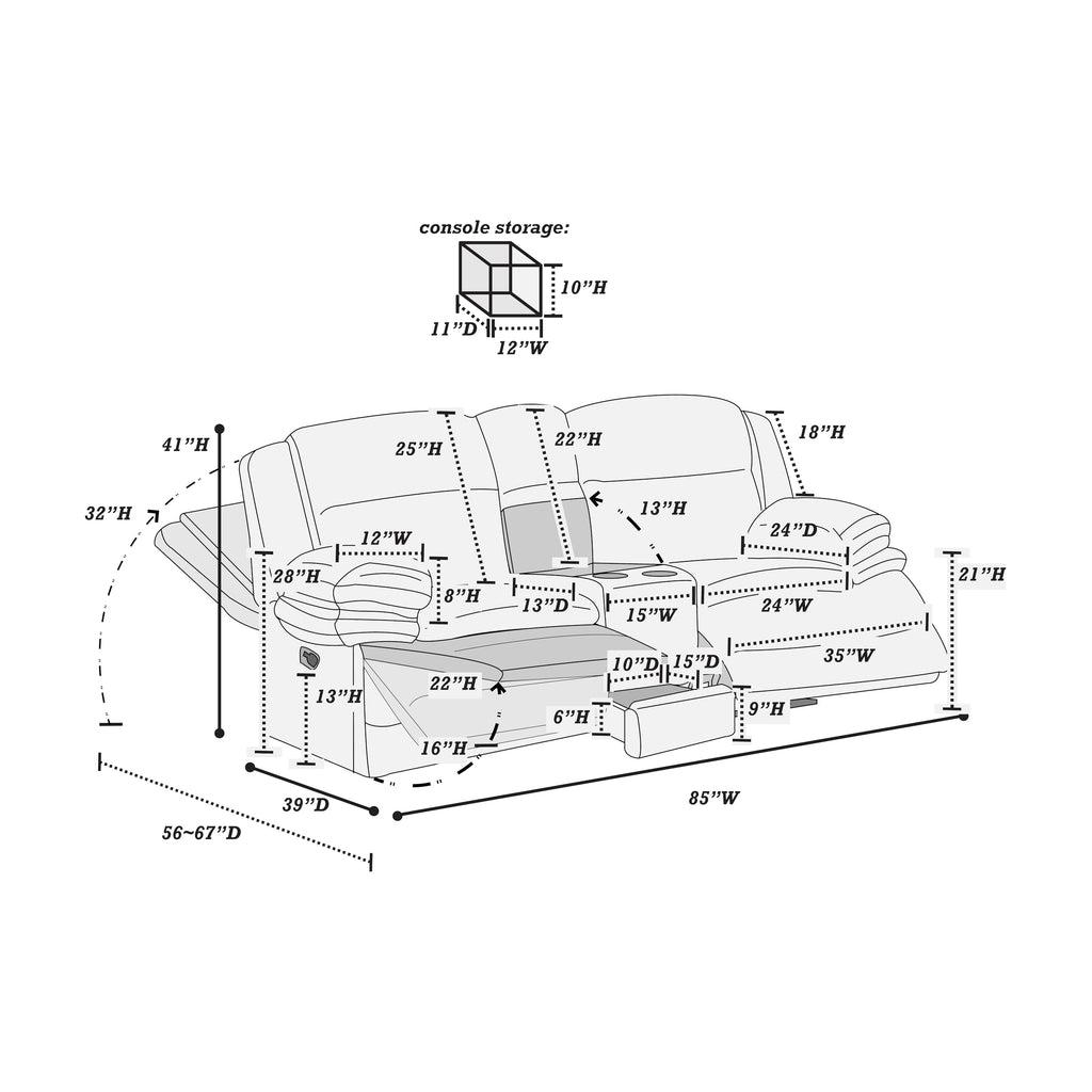 Light Gray Corduroy Reclining Loveseat with Storage Drawer L36635