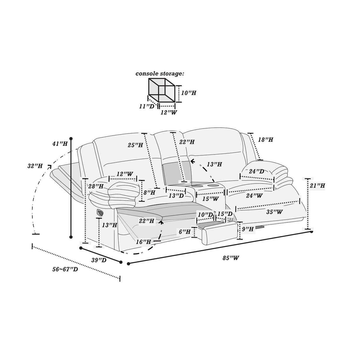 Light Gray Corduroy Reclining Loveseat with Storage Drawer L36635