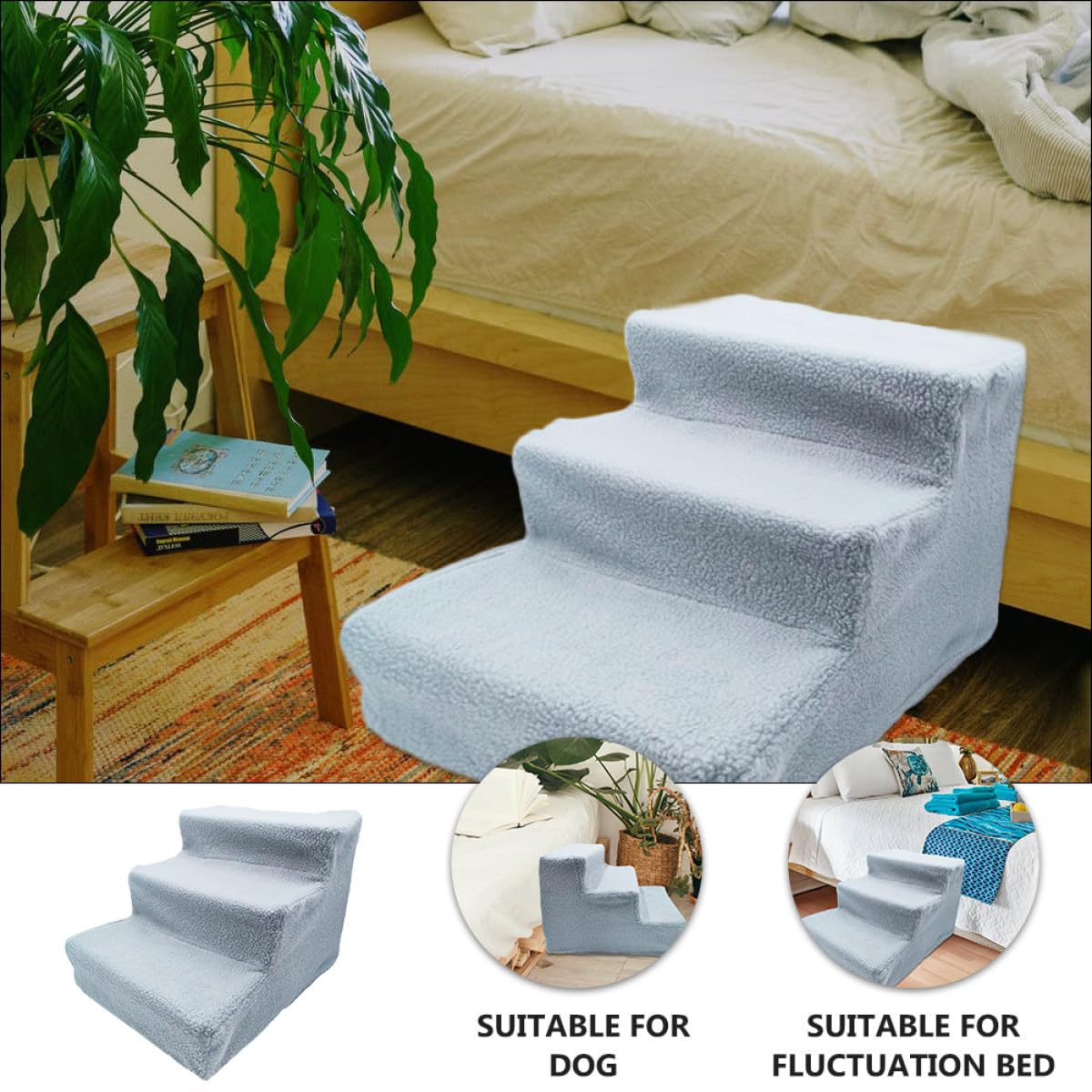 Gray Plush Non-Slip Pet Stairs Z74583