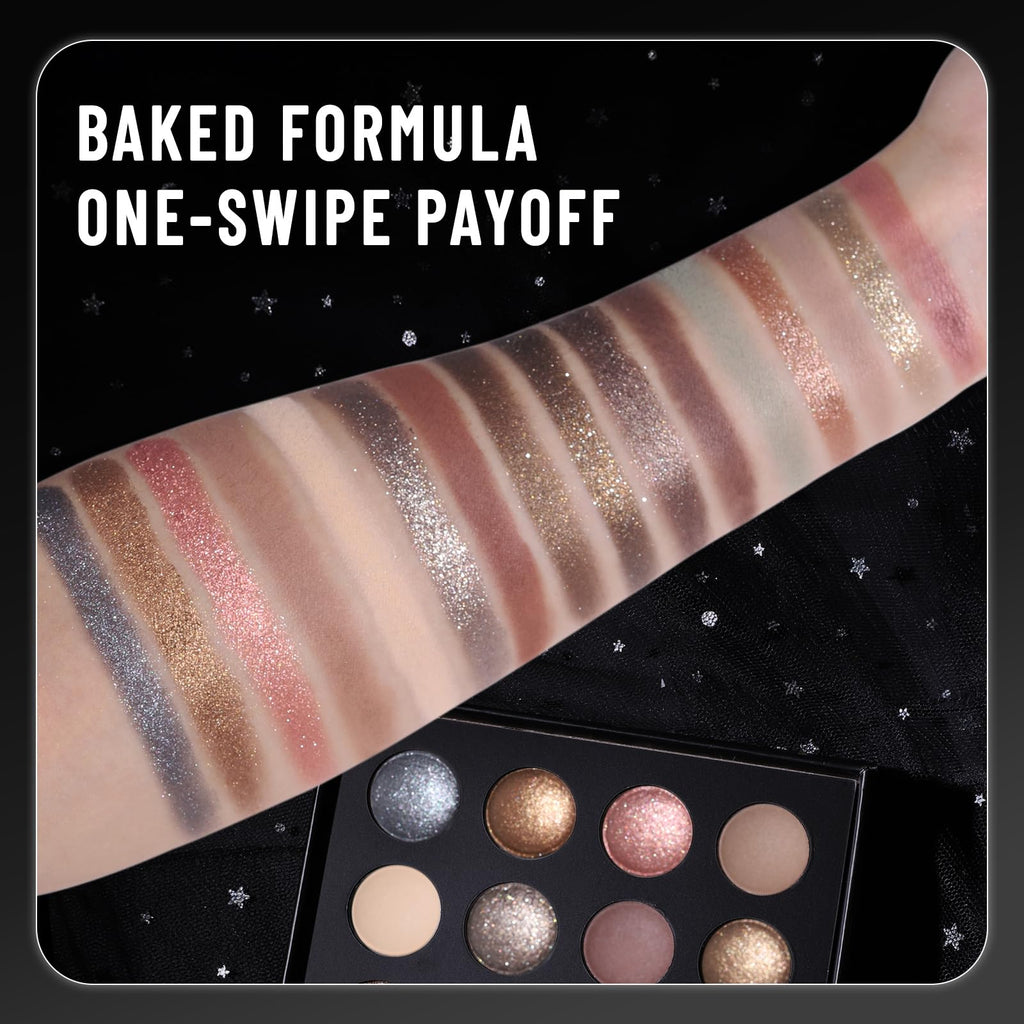 Baked Eyeshadow Makeup Palette 16 Pigmented Soft Neutrals Taupe Earth Tones Smoky Shades Glitter Matte Metallic G72267