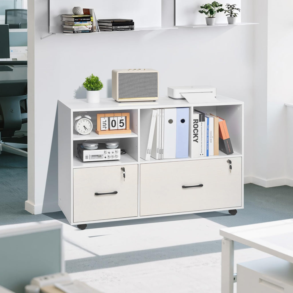 White 2 Drawer Wooden Lockable Mobile File Cabinet K51080