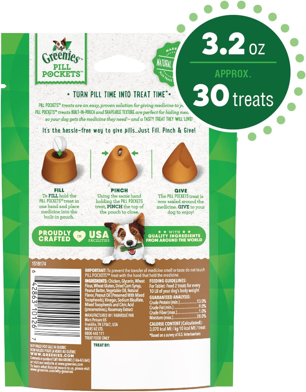 Peanut Butter Tablet Size Dog Treats 30 Count Pack of 6 T481259