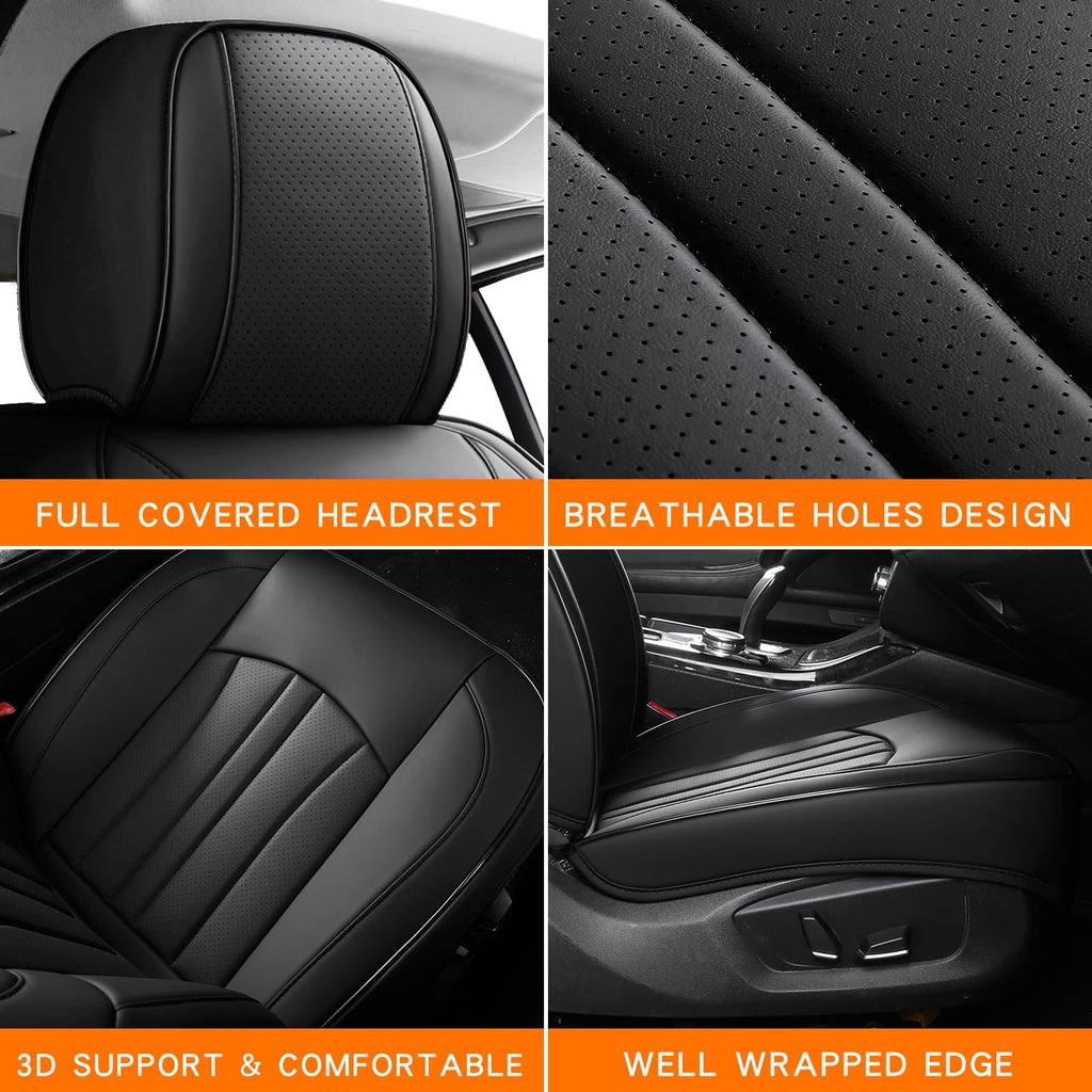 Black Leather Car Seat Cover Full Set I761