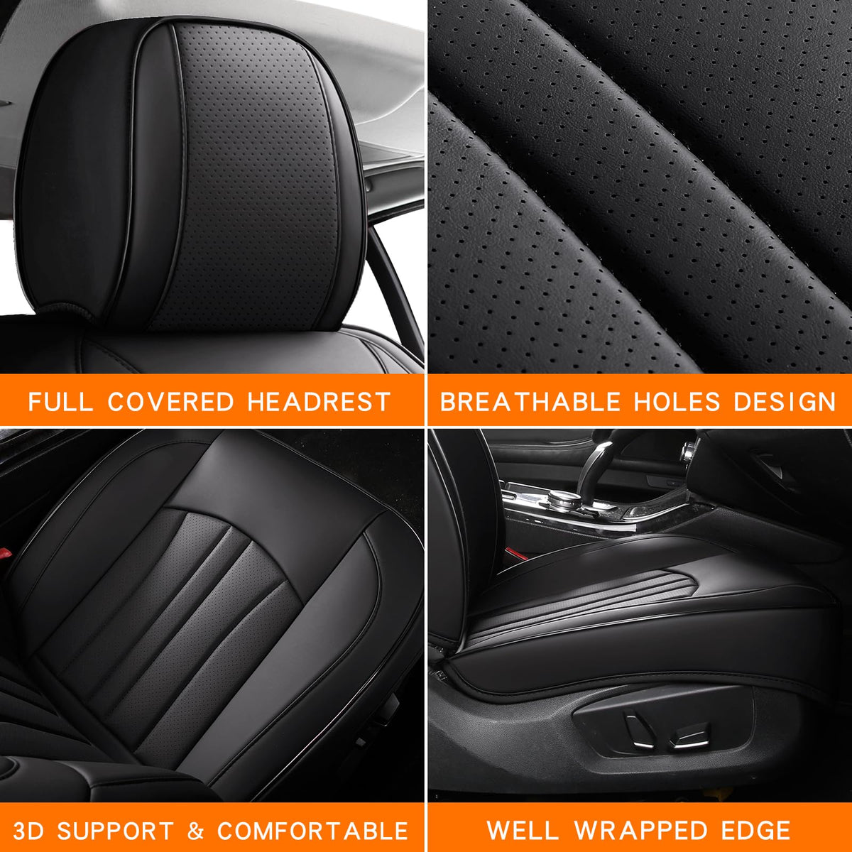 Black Leather Car Seat Cover Full Set I761