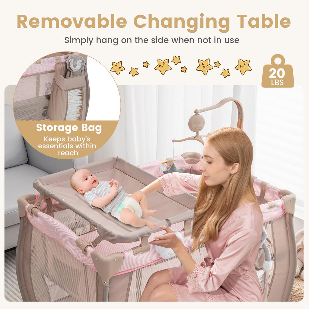 3 in 1 Pink Pack and Play with Bassinet H74286