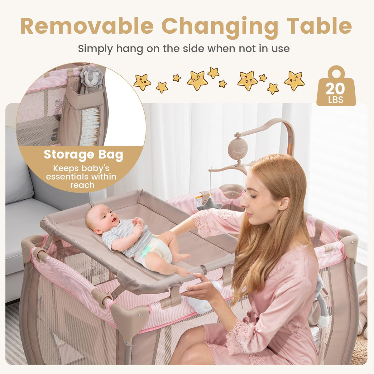 3 in 1 Pink Pack and Play with Bassinet H74286