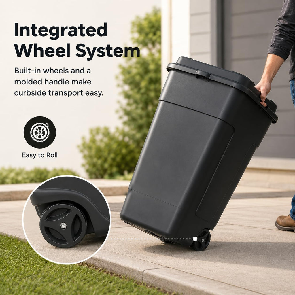 50 Gallon Wheeled Plastic Trash Can with Lid and Handle N312