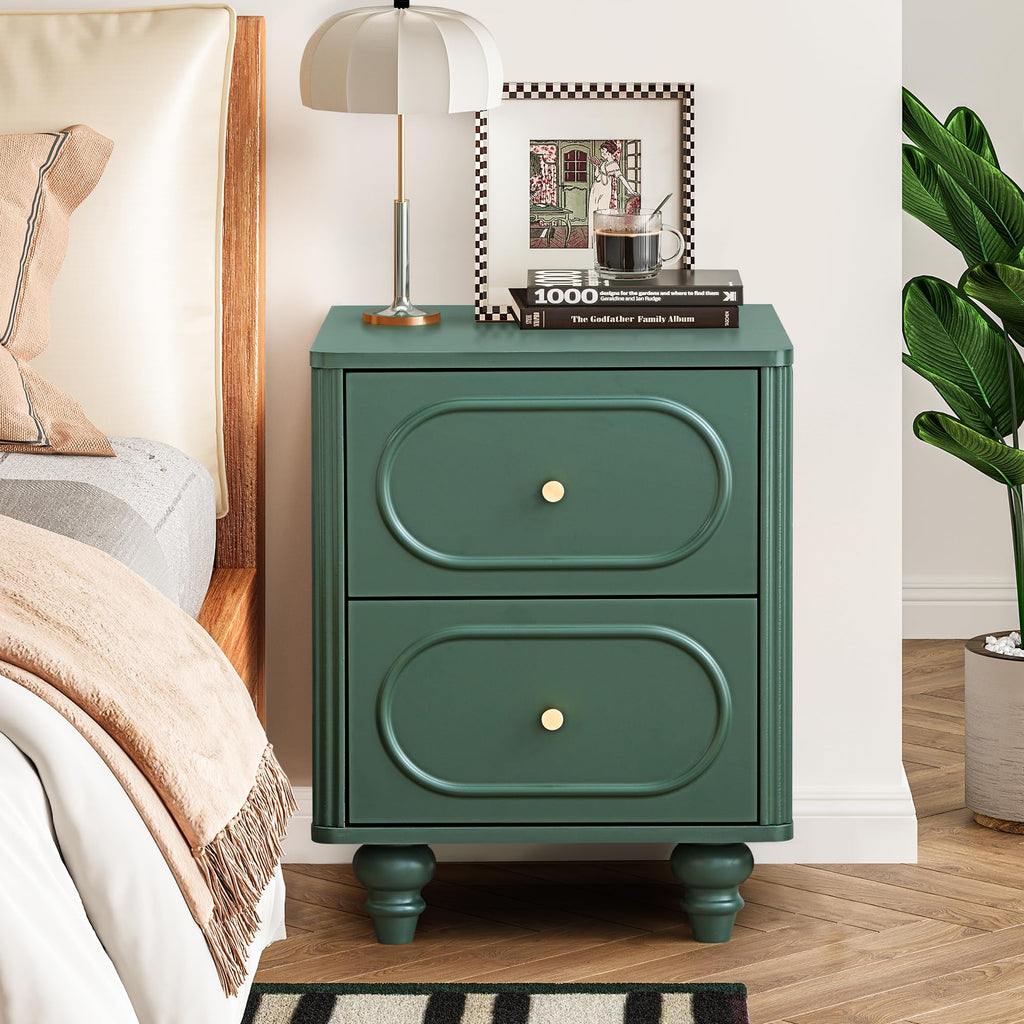 2 Drawer Fluted Nightstand Set of 2 Green I95040