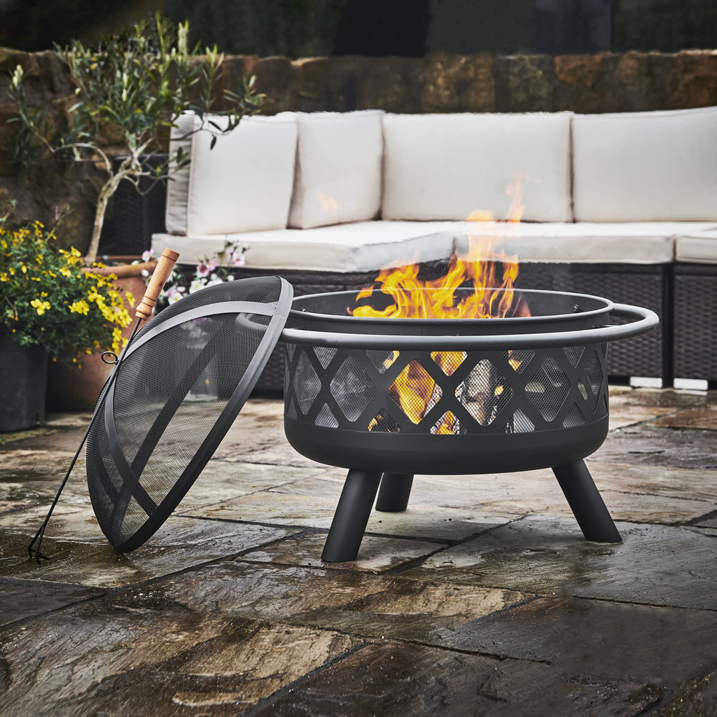 Round Steel 30 Inch Black Wood Burning Fire Pit W967232