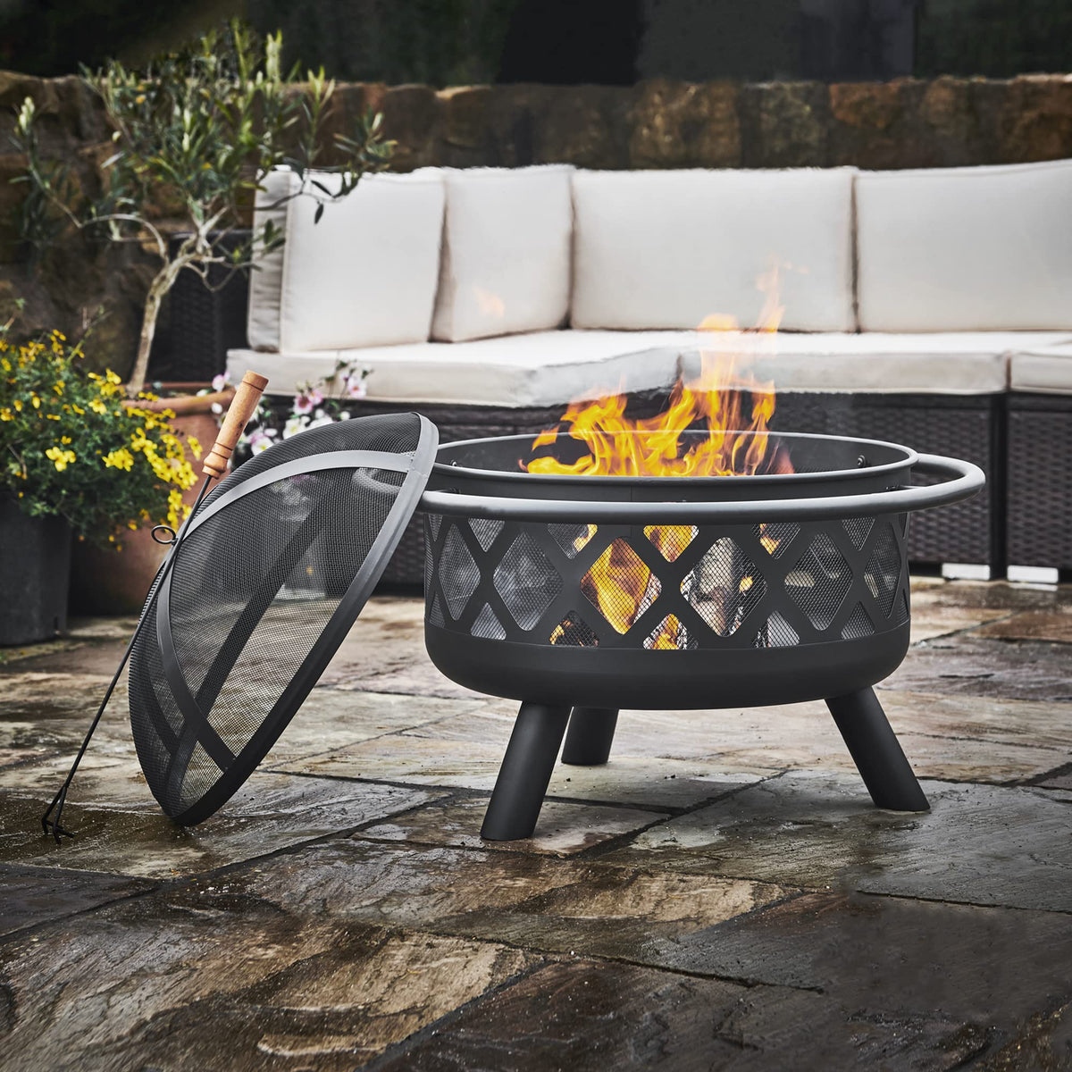 Round Steel 30 Inch Black Wood Burning Fire Pit W967232