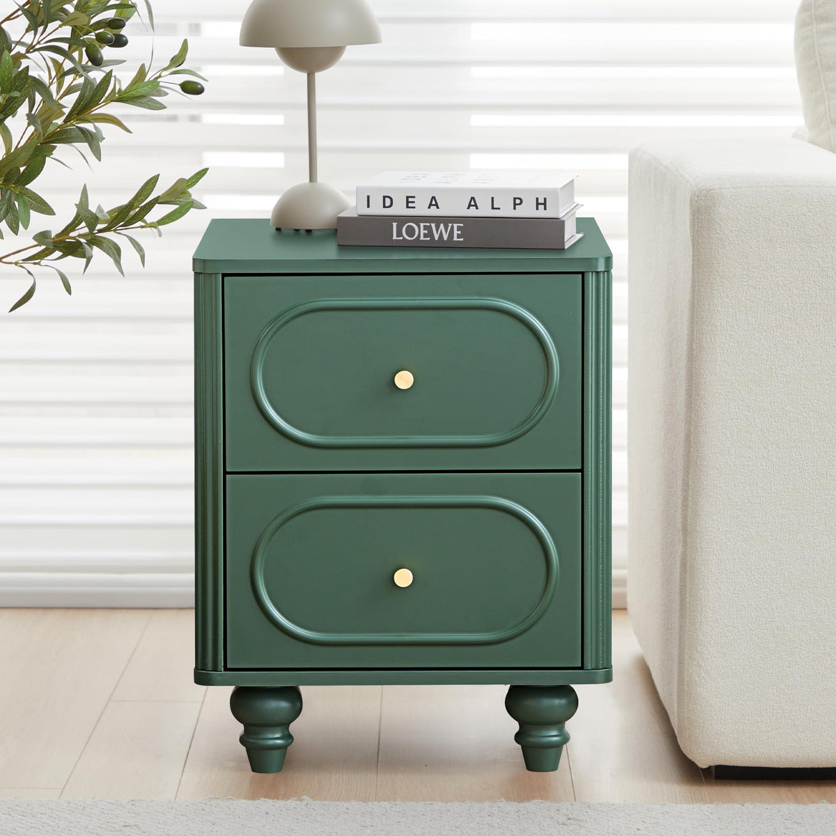 2 Drawer Fluted Nightstand Set of 2 Green I95040