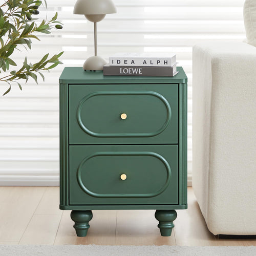 2 Drawer Fluted Nightstand Set of 2 Green I95040
