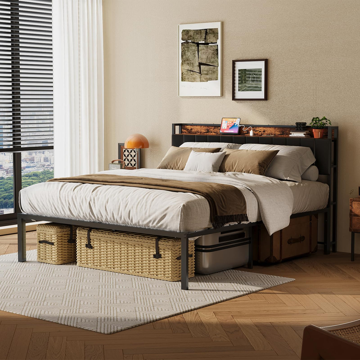 Queen Bed Frame with Upholstered Headboard X90568