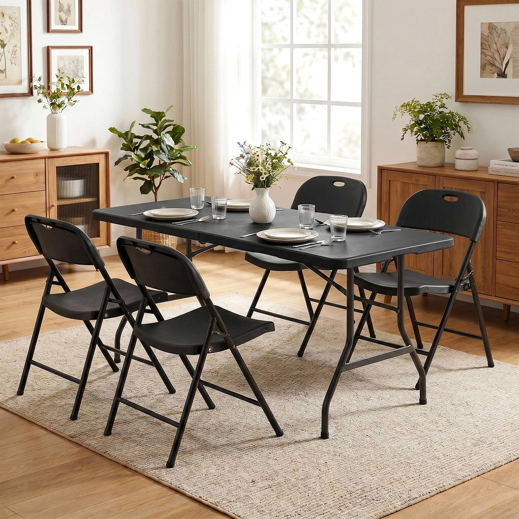 Black Plastic Folding Chair with Steel Frame C757