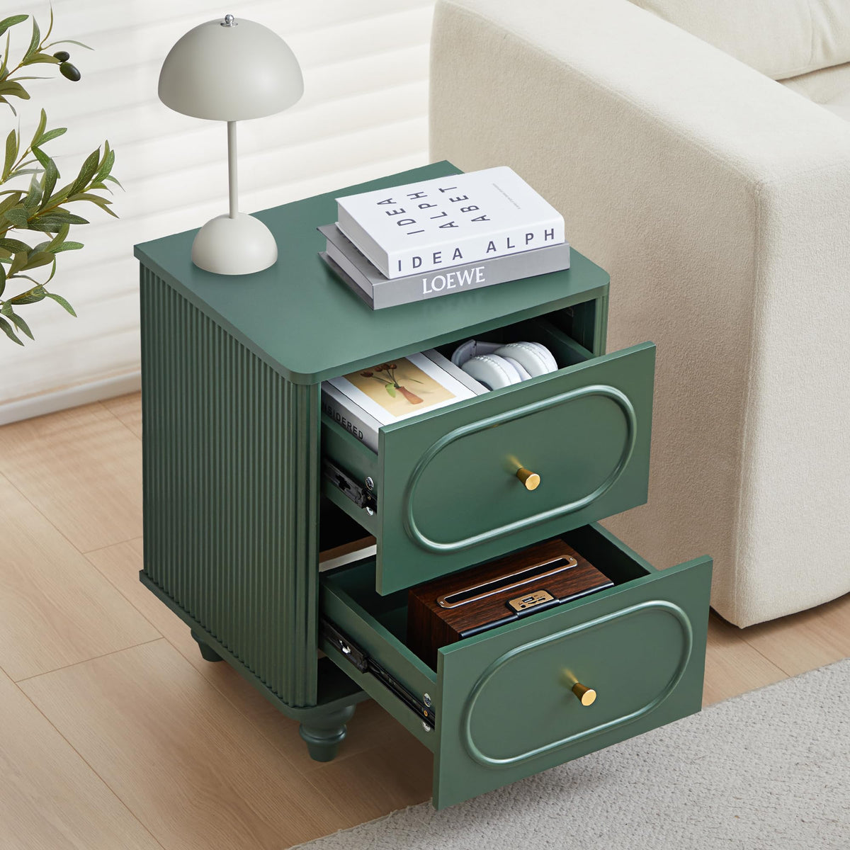 2 Drawer Fluted Nightstand Set of 2 Green I95040