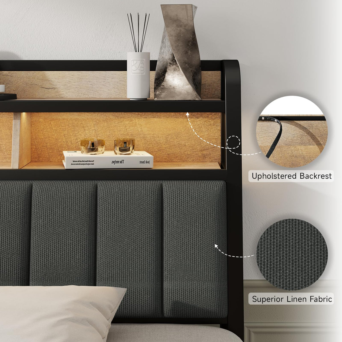 King Headboard with Storage and Charging Station V4437