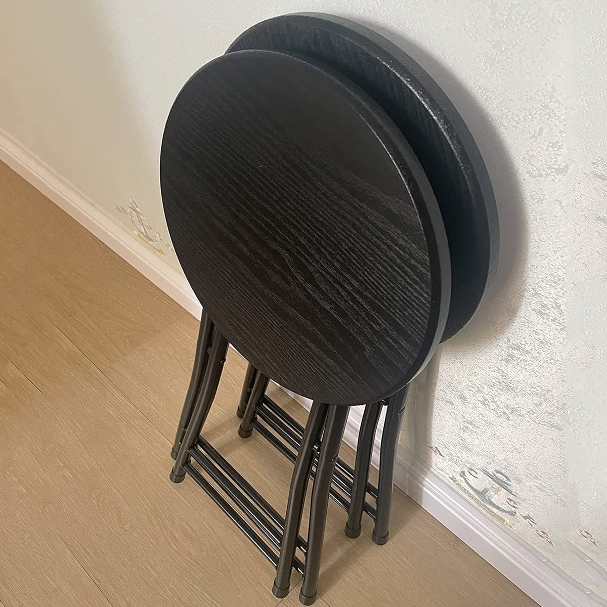 Black Round Folding Stool with Metal Frame Q293