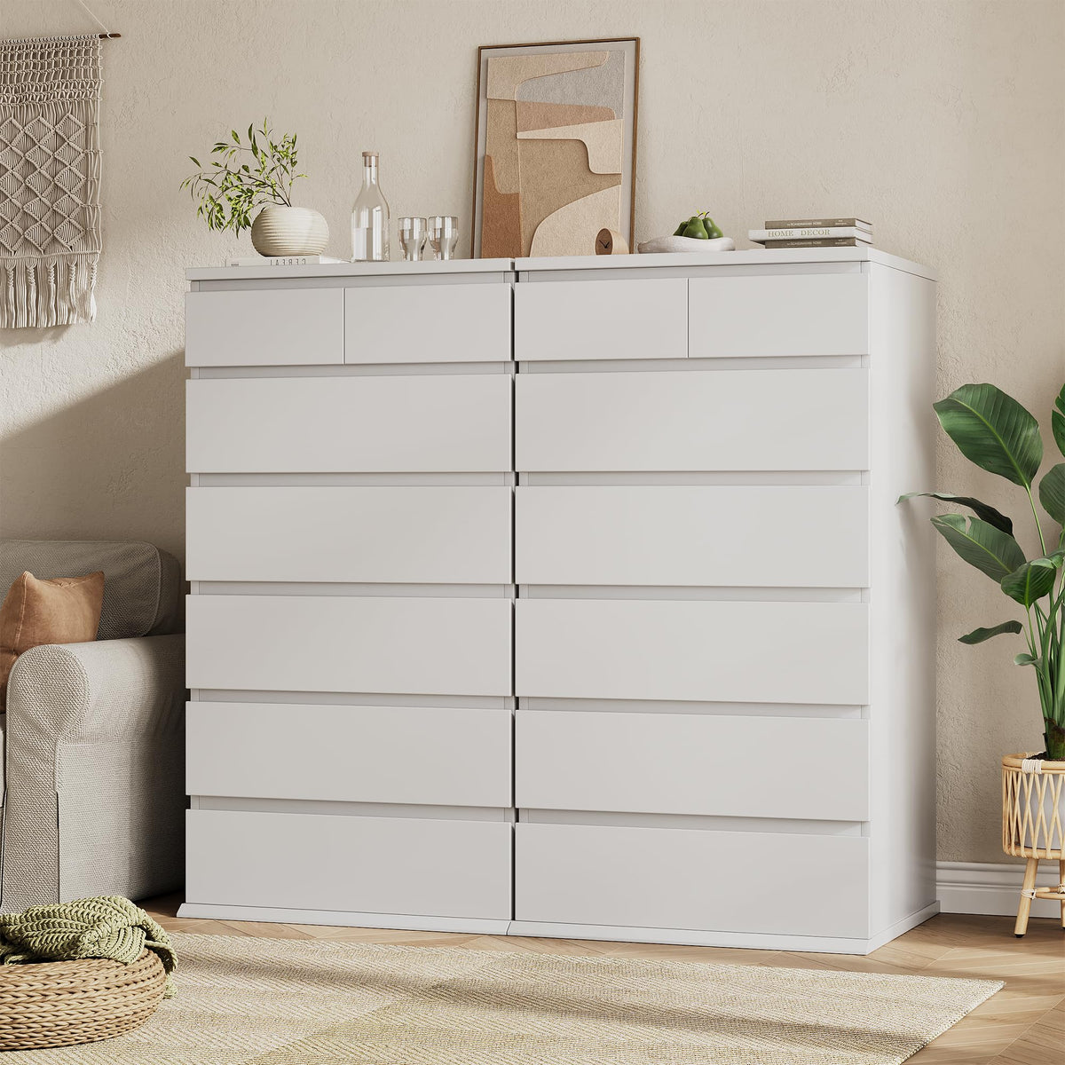 White Tall 7 Drawer Wood Dresser E302