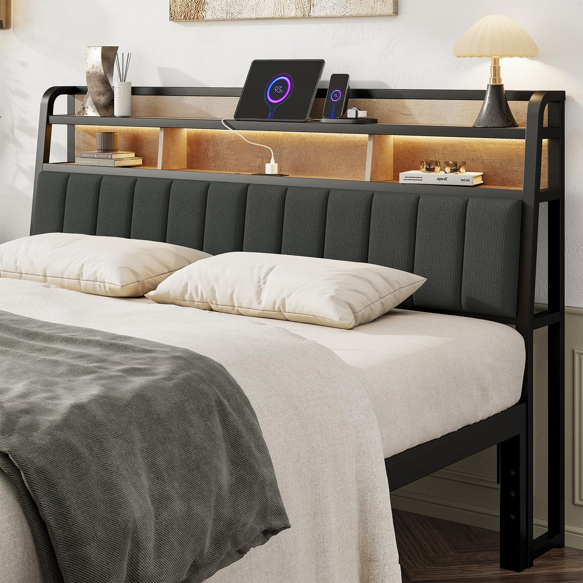 King Headboard with Storage and Charging Station V4437