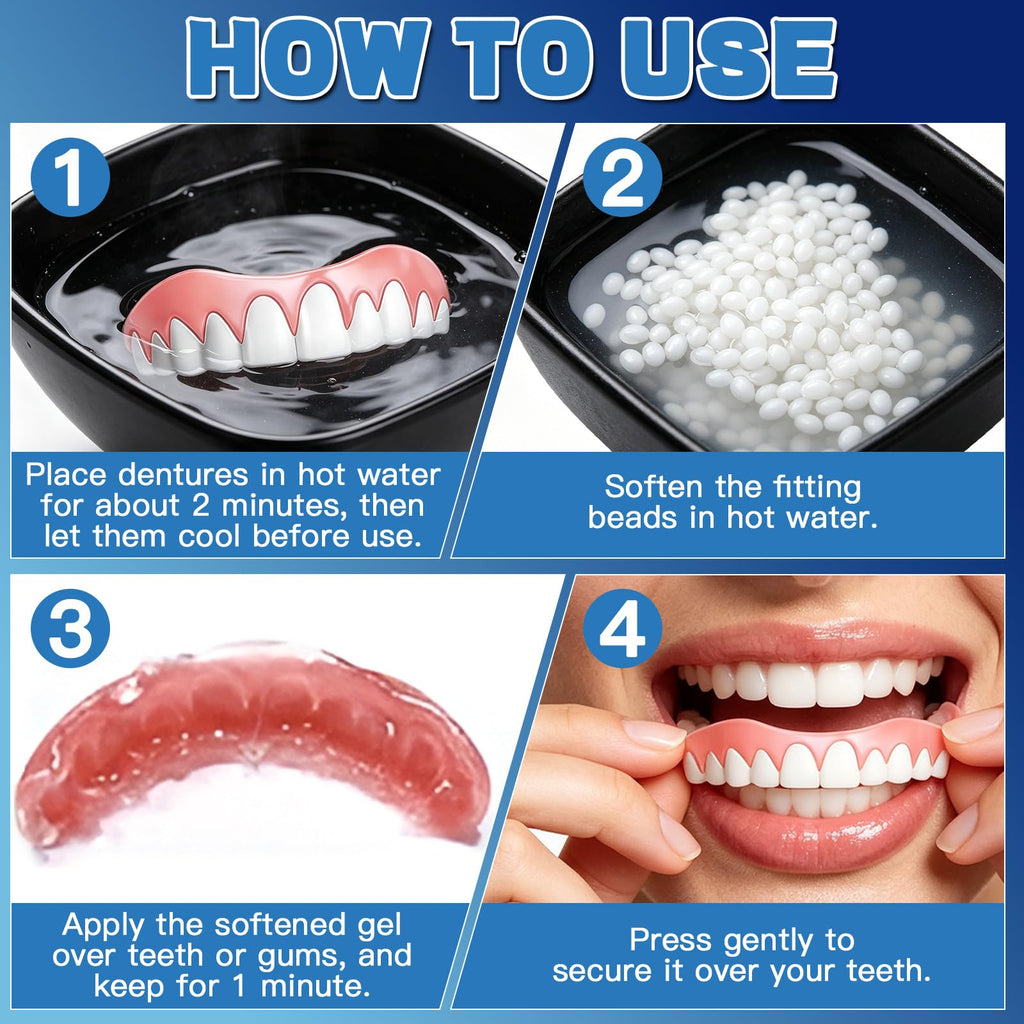 Moldable False Teeth Dentures Set with Dental Adhesive Beads S375