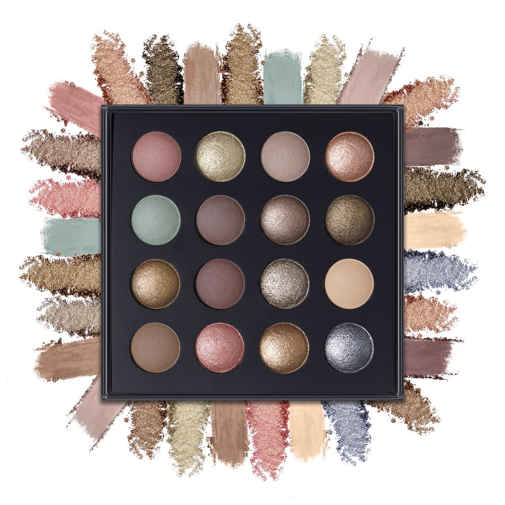 Baked Eyeshadow Makeup Palette 16 Pigmented Soft Neutrals Taupe Earth Tones Smoky Shades Glitter Matte Metallic G72267