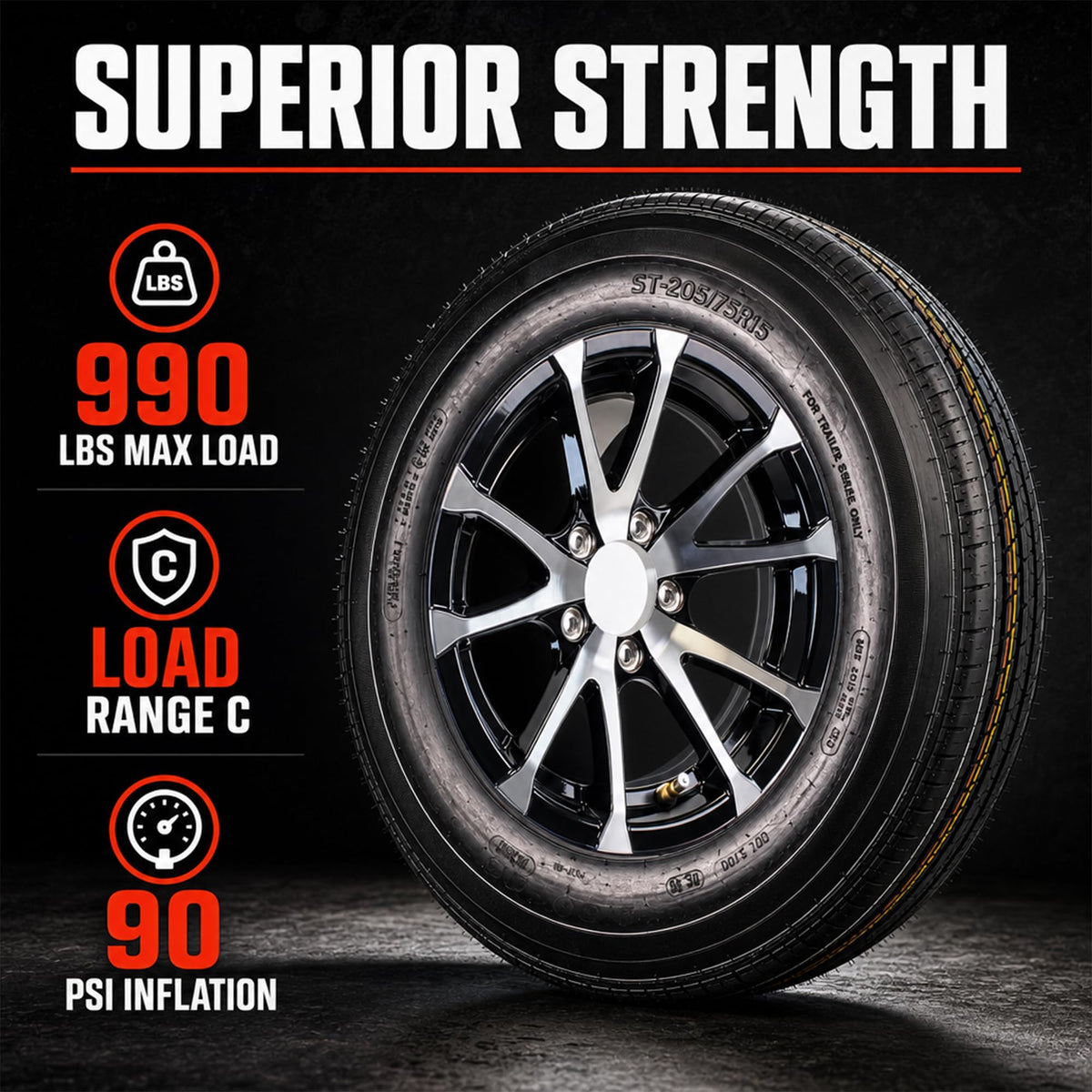 2 Pack Trailer Tire Rim Assembly Black I978811
