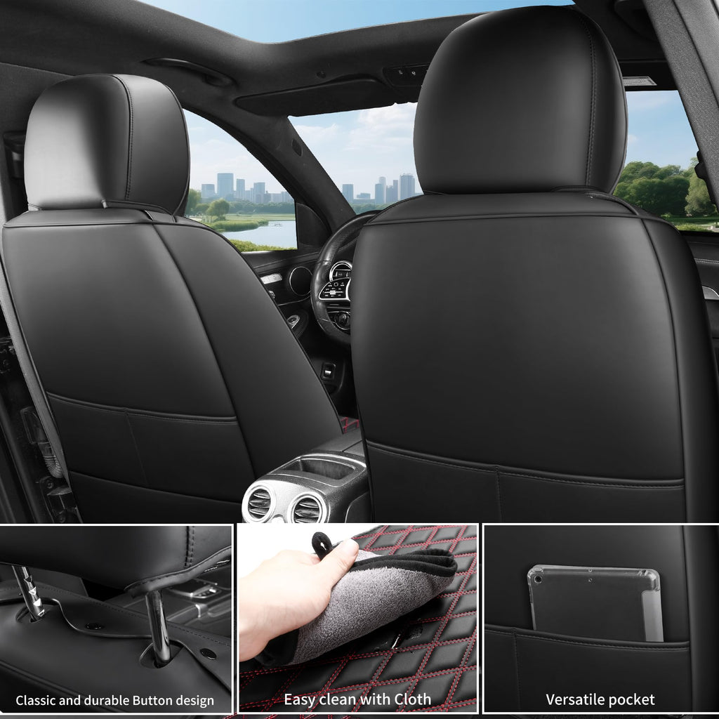 Black and Red Thick Nappa Leather Car Seat Covers Set of 2 Q4329