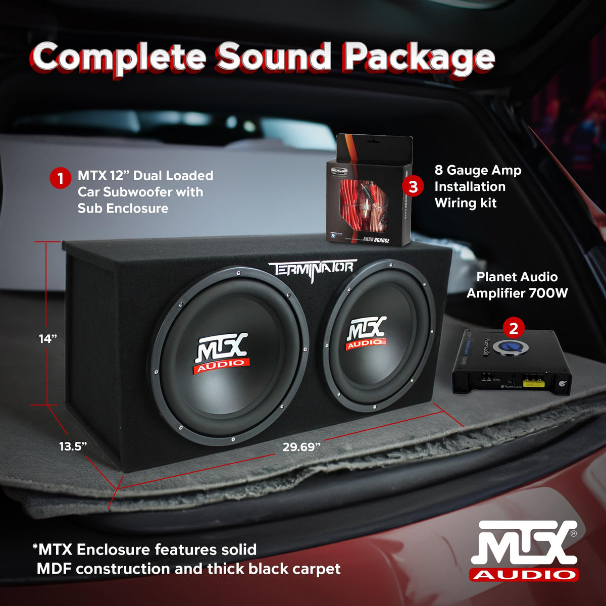 Dual 12" Subwoofers Loaded Enclosure with Amp & Wiring Kit H740181