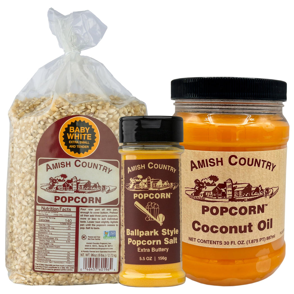 6 lb Baby White Popcorn, 30 oz Coconut Oil, 5.5 oz Butter Salt Bundle R2157