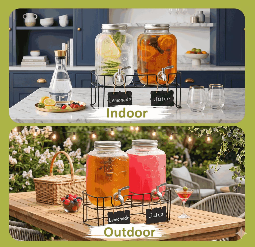 2-Pack 1-Gallon Glass Drink Dispensers with Wire Stand K6967